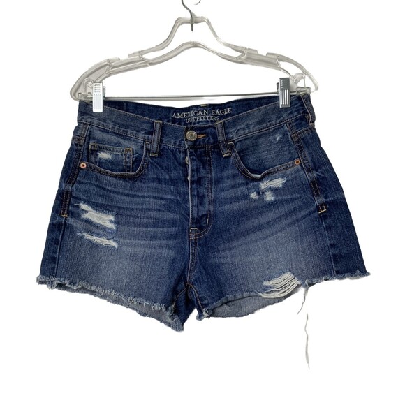 American Eagle Relaxed Shorts Women's Size 2 Dark Wash Distressed Blue - Picture 1 of 11